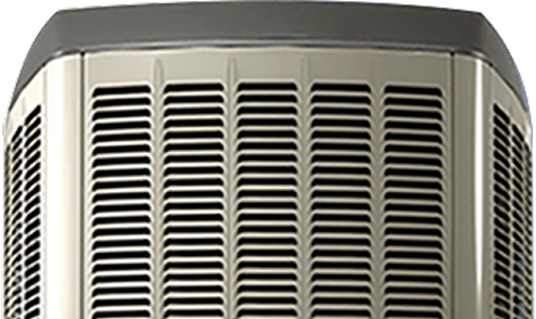 Front view of a Haven Home HVAC condenser unit with a metallic grille design, shown isolated on a transparent background.